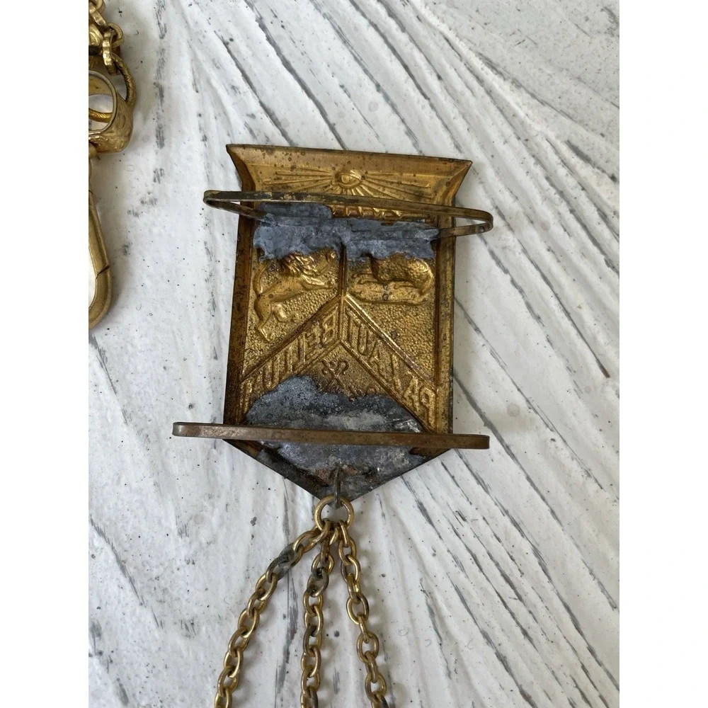 Vtg Fraternal Society  Sword Belt Hanger Gold Tone Chain & Medals Regalia Lot